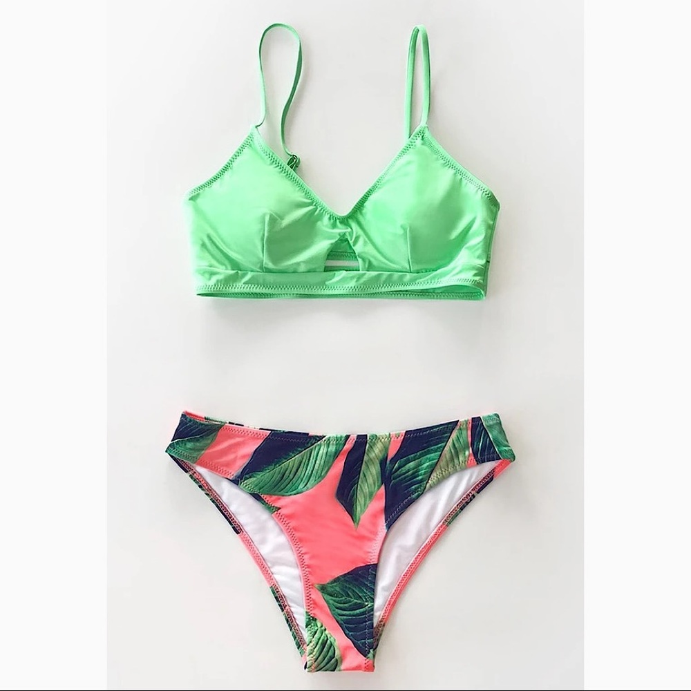 Cupshe Neon Palm Print Bikini Set Size M - Picture 3 of 5